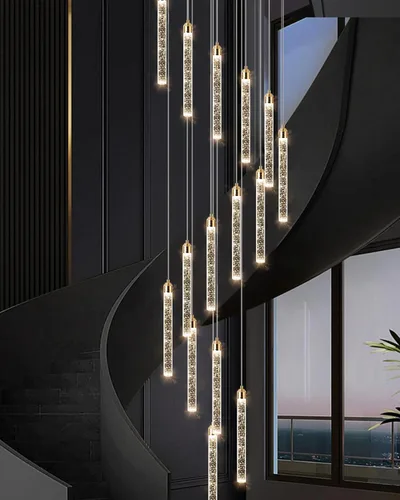 Miniatura 7 de Moderno candelabro LED de 30 luces para sala de estar, comedor y entrada, lámpara colgante dorada de cristal espiral regulable Dorado