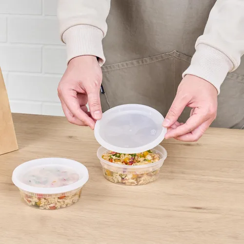 Miniatura 5 de Restaurantware -Asporto - Cajas para llevar de 8 onzas, 25 recipientes redondos para sopa para microondas - Tapas de plástico transparente