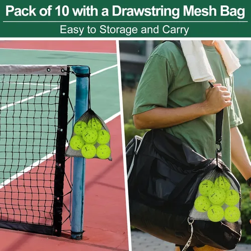 Miniatura 8 de Muka Paquete de 10 bolas de pickleball con bolsa de cordón, bolas de pickleball de 40 agujeros para exteriores