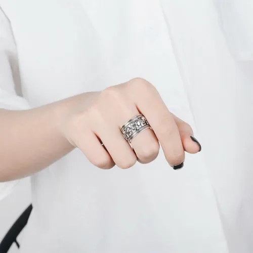 Miniatura 6 de Anillo de plata de ley 925 con elefante, anillo ajustable para mujer, color blanco, Plata