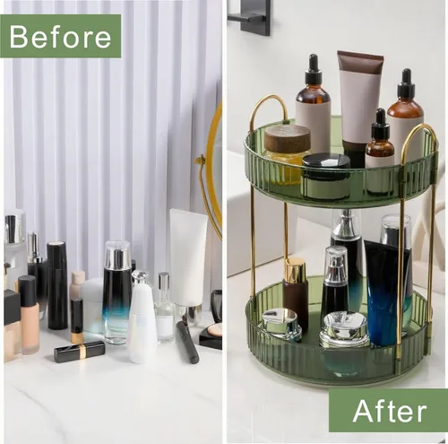 Miniatura 4 de INVSSENE - Organizador de maquillaje giratorio de 360°, soporte giratorio para baño, estante de almacenamiento para cosméticos de gran capacidad, se