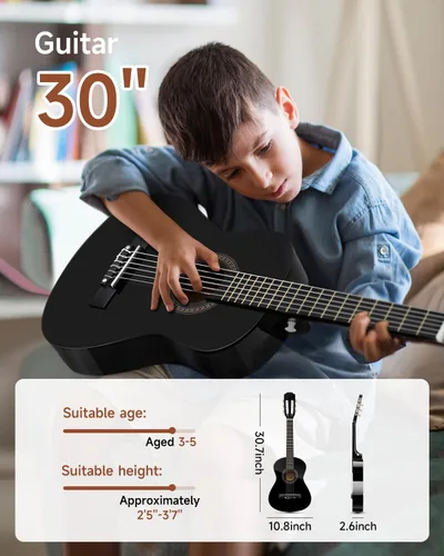 Miniatura 2 de Moukey Guitarra acústica de 30 pulgadas para principiantes, niños y jóvenes, 1/4 tamaño Dreadnought Guitarra Acustica Kit con póster de acordes