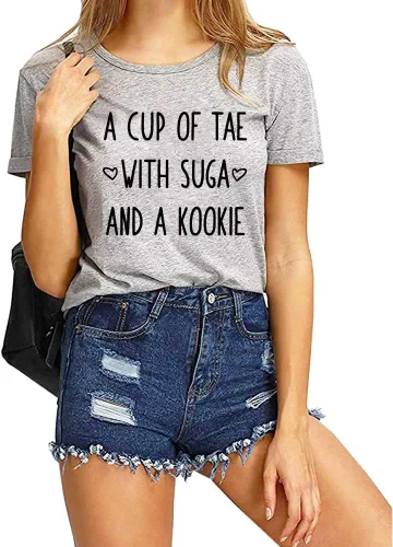 Miniatura 2 de OwnZone - Camiseta unisex de algodón de manga corta con cuello redondo y una taza de té con azúcar y una galleta