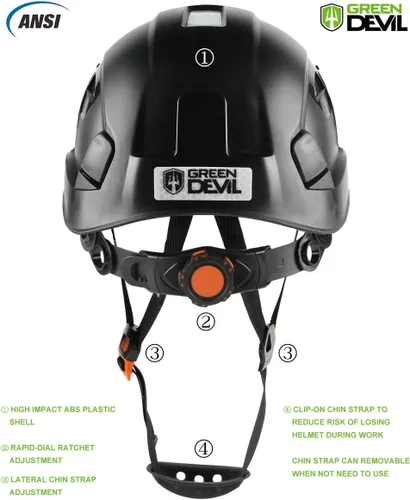 Miniatura 4 de GREEN DEVIL Casco de Seguridad Casco Duro con Visera Correa de Barbilla Ajustable Ligero Ventilado ABS Casco de Trabajo para Hombres y Mujeres Negro
