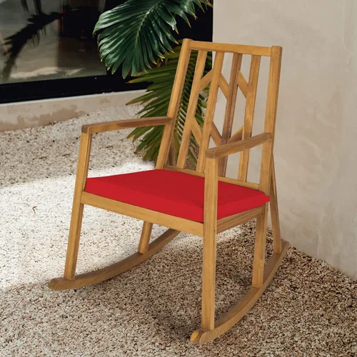 Miniatura 2 de Tangkula Mecedora de madera de acacia para patio, con cojín extraíble de alta densidad, resistente a todo tipo de clima, base equilibrada, perfecta