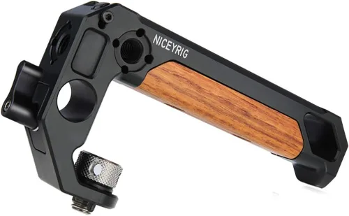 NICEYRIG Mango superior para rosca ARRI 3/8 '' con abrazadera de varilla de 0.591 in, agarre de madera para cámara DSLR para jaula Rig - 348