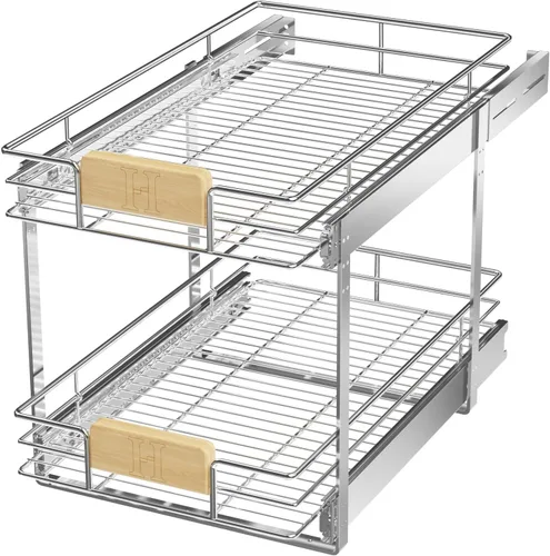 Miniatura 14 de LOVMOR Organizador de gabinete extraíble con mango de madera, 16½ pulgadas de ancho x 21½ pulgadas, organizador deslizante para cocina, despensa 1