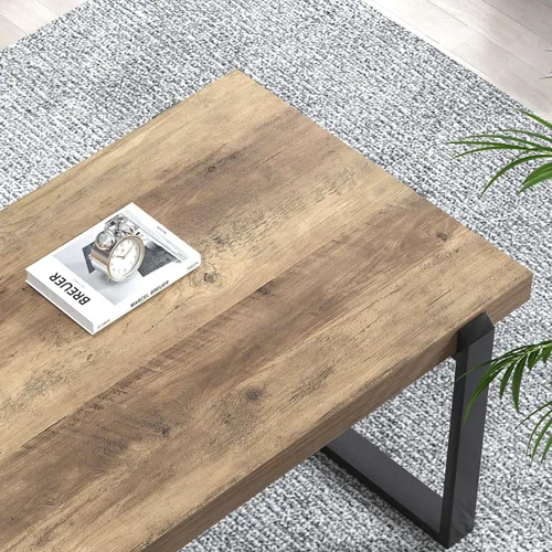 Miniatura 4 de FOLUBAN - Mesa de café rústica, mesa central industrial moderna de madera y metal para sala de estar, 47 pulgadas de roble