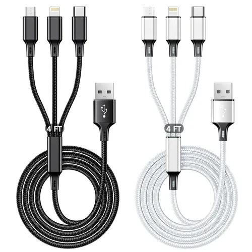 Miniatura 9 de Cable de carga múltiple, paquete de 2 cables de carga multiteléfono de 4 pies, trenzado, universal, 3 en 1, cable de carga extra largo múltiple USB
