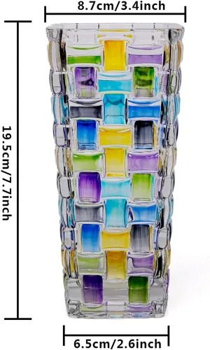 Miniatura 2 de Magcolor Jarrón de vidrio tejido azul pintado a mano - Florero de cristal - 7.7 pulgadas, Florero de vidrio para plantas para arreglos florales