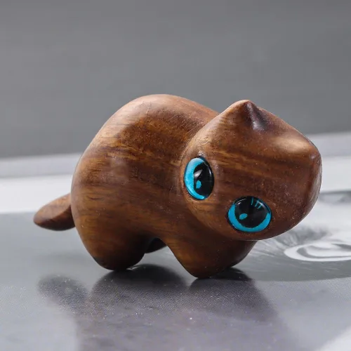 Miniatura 4 de gofidin Gato tallado en madera hecho a mano, gatito tallado a mano, estatua de madera, estatua de gato, manualidades, estatuas conmemorativas