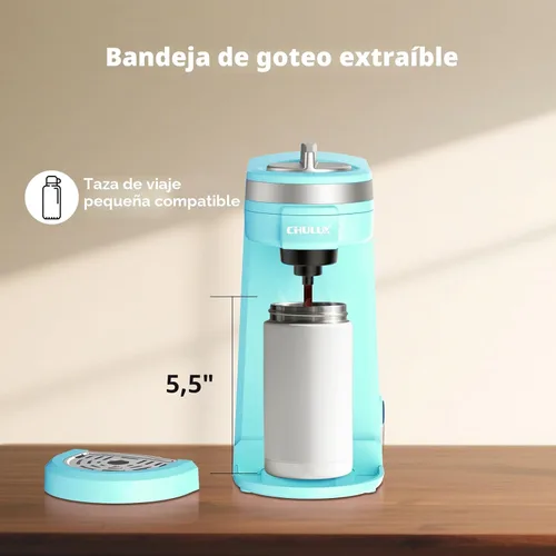 Miniatura 7 de CHULUX Mini cafetera para cápsulas K, cafetera de una sola porción para una taza americana, máquina de café ligera en cápsulas, aguamarina