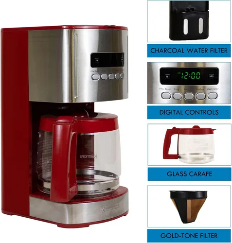 Miniatura 4 de Kenmore - Cafetera de goteo – Máquina de café programable de 12 tazas con jarra de vidrio, preparación regular y fuerte, apagado automático