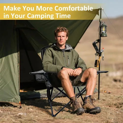 Miniatura 7 de Silla de camping plegable con portavasos y bolsa de almacenamiento, capacidad de 225 libras, pies grandes antideslizantes, tela transpirable
