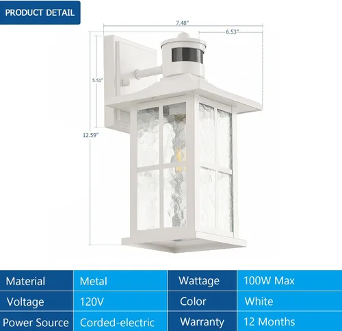 Miniatura 6 de FLEDAVID Luminarias de Pared Exteriores con Sensor de Movimiento del Anochecer al Amanecer, Farol de Porche Exterior Blanco, Iluminación de Aplique
