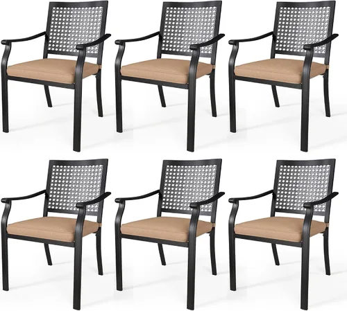 Miniatura 14 de MFSTUDIO Juego de 2 sillas de comedor al aire libre, sillas de metal para patio, sillas de comedor de hierro forjado negro con cojín para terraza