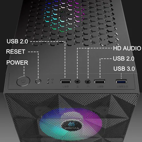 Miniatura 3 de MOROVOL Carcasa para PC con 4 ventiladores RGB preinstalados, carcasa de computadora ATX para juegos con malla frontal en forma de diamante y panel