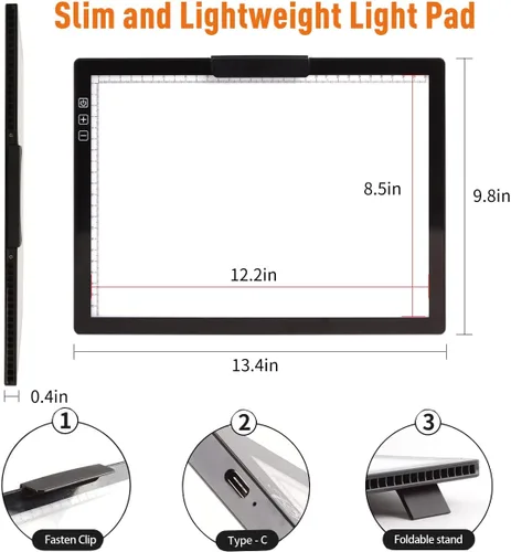 Miniatura 5 de YINGWOND Almohadilla de luz LED recargable A4 con funda acolchada, caja de luz de seguimiento con soportes elevadores y clip para papel, 6 niveles