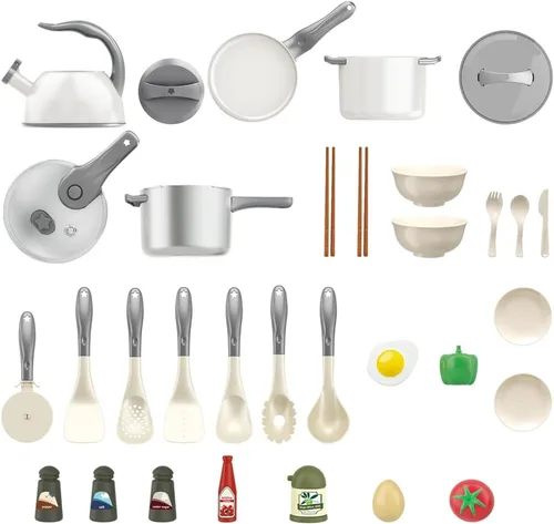 Miniatura 9 de Bruvoalon Juego de 32 piezas de juguetes de cocina para niños, juego de cocina de simulación para niños pequeños con ollas, sartenes, utensilios