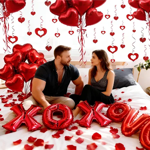 Miniatura 7 de 62 globos XOXO en forma de corazón rojo con decoración colgante de corazón para decoración de San Valentín, boda, fiesta