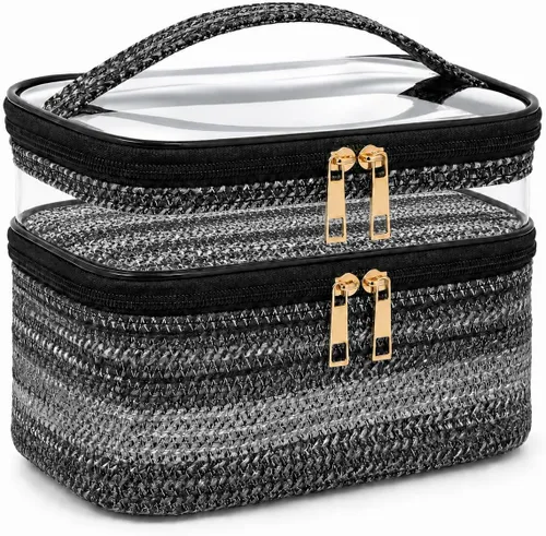 Miniatura 10 de Bolsa de maquillaje, 3 piezas de piel sintética, bolsa de maquillaje de viaje, bolsa de cosméticos para mujeres y niñas