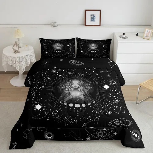 Miniatura 12 de Aries Bedding - Juego de edredón tamaño individual de nebulosa hippie y astrología del zodiaco trippy, juegos de ropa de cama y colecciones