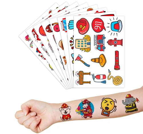 Miniatura 8 de 96 tatuajes temporales de bombero para niños, lindos tatuajes falsos de camión de bomberos para niños, regalos de fiesta de cumpleaños, recompensas