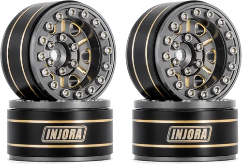 INJORA Rueda Beadlock de latón 1.0 - Ruedas de desplazamiento negativo de 0.124 in para 1/18 TRX4M SCX24 Gladiator Bronco C10 JLU Deadbolt Axial gris