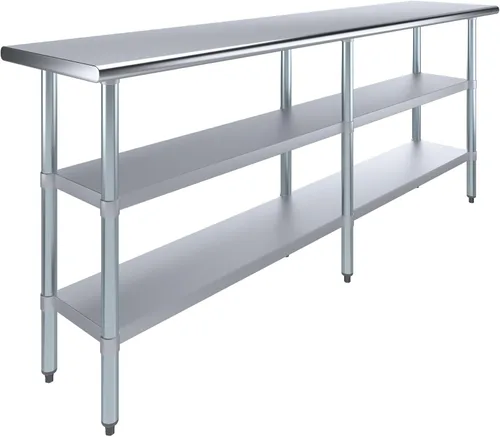 Miniatura 28 de Mesa de trabajo de acero inoxidable con 2 estantes Mesa de utilidad de metal Mesa de utilidad NSF para uso comercial y residencial