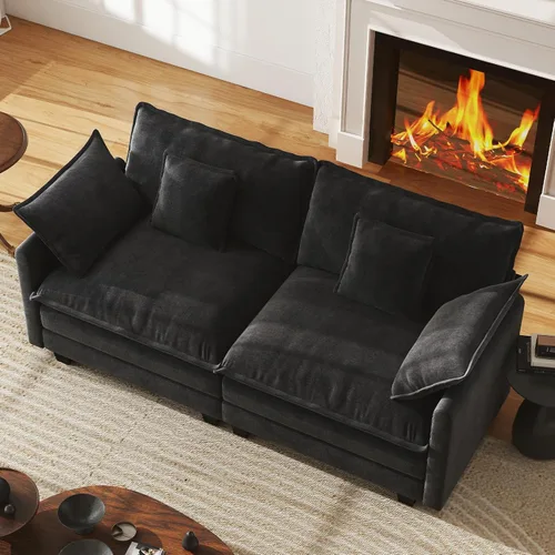Miniatura 15 de WorthFurni Sofá Seccional Modular de 111.4", Sofá de Nube en Forma de U con 2 Otomanas Móviles, Cómodo Sofá de Chenille de Asiento Profundo