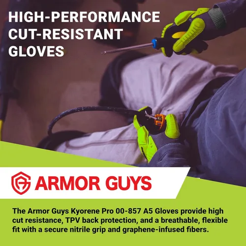 Miniatura 2 de Armor Guys Kyorene Pro 00-857 A5 - Guantes de trabajo resistentes a los cortes, grafeno, agarre de palma de nitrilo, protección de espalda TPV