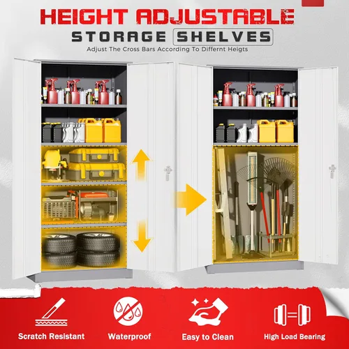 Miniatura 4 de Pataku Armario de almacenamiento de garaje de 71 pulgadas, gabinete de bloqueo de metal de 5 capas con puerta, gabinetes de almacenamiento Gris