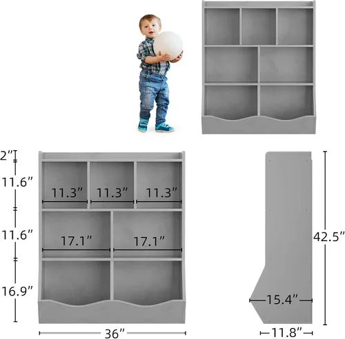 Miniatura 3 de Estantería infantil de tres niveles y organizador de almacenamiento de juguetes, estantería multifuncional con 5 cubos abiertos y 2 cajas inclinadas