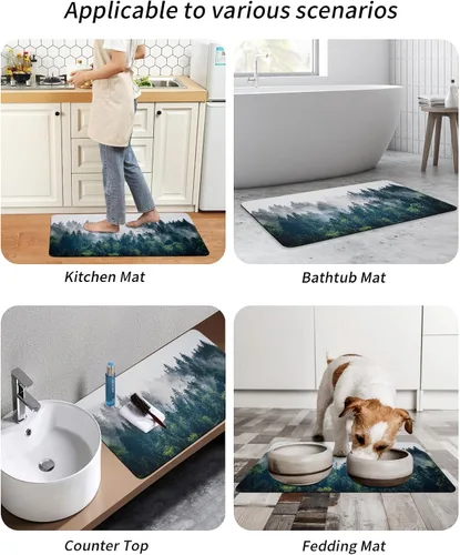 Miniatura 6 de Alfombra de baño Green Forest para bañera, antideslizante, de secado rápido y absorbente, tierra de diatomeas, cocina, ducha, fregadero, lavable