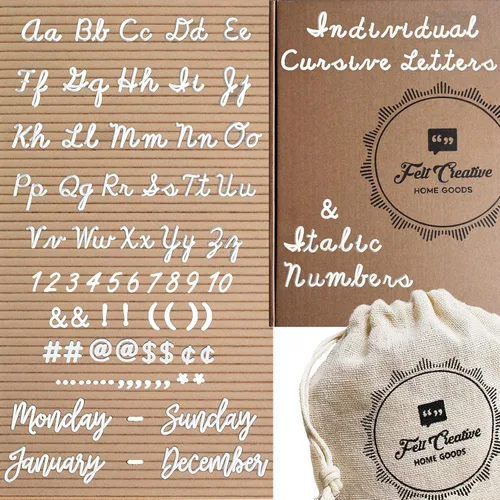 Felt Creative Home Goods - Juego de letras extra cursivas | Juego de letras del alfabeto, números, puntuación de más de 375 piezas extra atrevidas