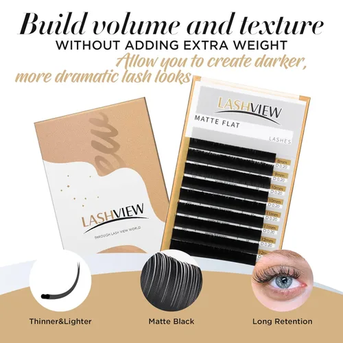 Miniatura 6 de Lashview Ellipse Extensiones de pestañas planas de 0.15 mm, rizo C de 0.31-0.59 pulgadas, negro visón, pestañas individuales, súper mate