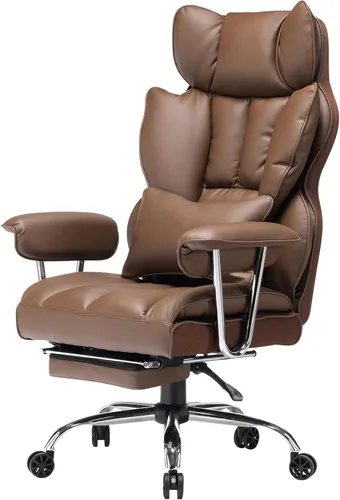 Miniatura 12 de Efomao Silla de oficina grande y alta con reposapiés, silla ejecutiva de respaldo alto de 450 libras con cojín de resorte, tapicería de piel Blanco