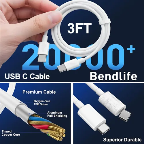 Miniatura 5 de Cargador rápido USB C para iPad, cargador rápido para iPad 2018-2026, bloque de pared con cable USB C a C de 3 pies para iPad Pro M5/M4/13/12.9/11