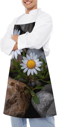 Miniatura 4 de Personalized Daisies And Rocks Adult Apron, Kitchen Cooking Aprons for Woman Man, Adjustable Bib Apron with Pocket for Baking, BBQ Crafting