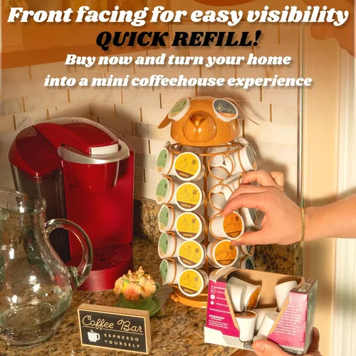 Miniatura 5 de Made Easy Kit Soporte para cápsulas de café en carrusel, compatible con cápsulas Keurig K-Pods K-Cups, organizador de almacenamiento en mostrador