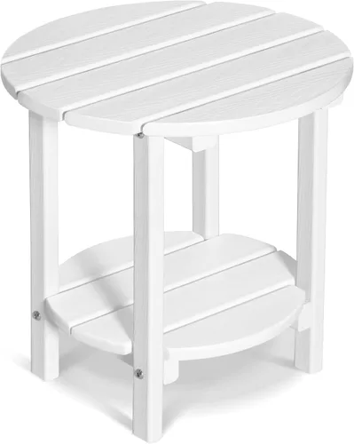 Miniatura 23 de Mesa auxiliar redonda de 2 niveles para exteriores con veta similar a la madera, mesa auxiliar Adirondack de HDPE para patio, mesa auxiliar Azul