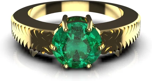 Miniatura 6 de Anillo de compromiso redondo de esmeralda natural, anillo solitario de esmeralda redonda anillo de esmeralda de oro de 14 quilates
