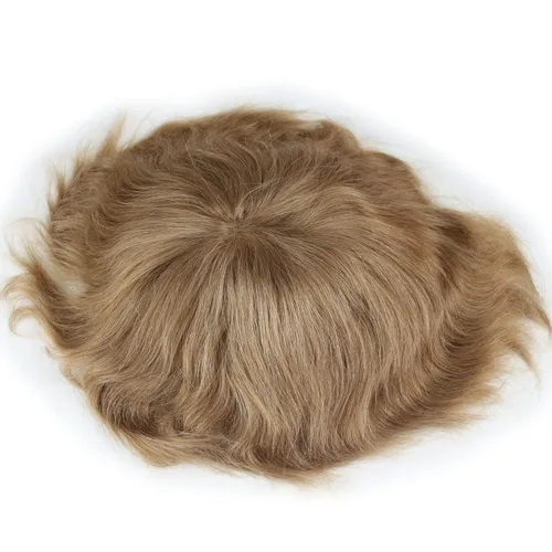 Miniatura 6 de Toupee para hombre de 10 × 8 pulgadas, cabello humano real, postizo de piel fina, sistema de reemplazo de cabello, base de red de monofilamento
