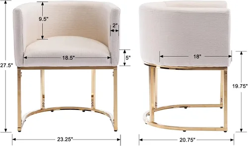 Miniatura 2 de RIVOVA - Silla de comedor color crema de mediados de siglo moderna con patas de metal dorado, silla de acento tapizada en lino para comedor, cocina