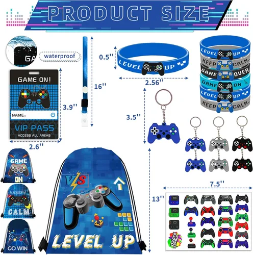 Miniatura 3 de 122 piezas de recuerdos de fiesta de videojuegos, recuerdos de fiesta de jugadores para niños, incluye bolsas con cordón de fiesta de videojuegos