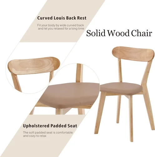 Miniatura 3 de Juego de 4 sillas de comedor tapizadas de madera maciza con asiento marrón acolchado de piel sintética para el hogar, cocina, sala de estar, comedor
