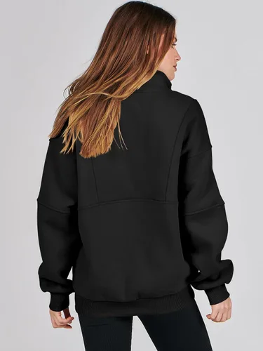 Miniatura 4 de ANRABESS Sudaderas de forro polar con media cremallera para mujer, de gran tamaño, con cremallera de un cuarto, ropa de moda para otoño de 2024