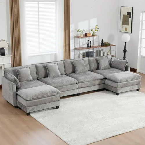 Miniatura 25 de Sofá modular negro de 111.5 pulgadas, sofás seccionales grandes de 3 plazas para sala de estar, sofá nube de tela de felpilla de gran