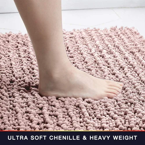 Miniatura 3 de Walensee Alfombra de baño antideslizante (24x17 pulgadas, rosa polvoriento) absorbente de agua, súper suave, lanuda de felpilla, lavable a máquina