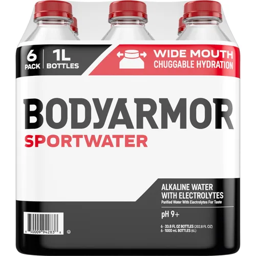 Miniatura 7 de BODYARMOR SportWater Agua alcalina, agua embotellada de alta alcalina, pH 9+, 1 litro (paquete de 6), paquete de agua refrescante con electrolitos